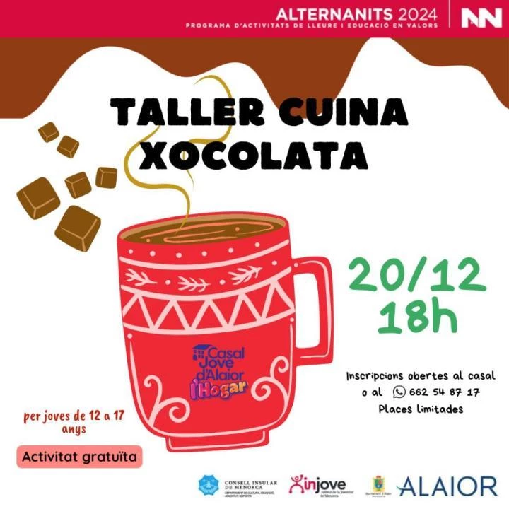 Taller de cocina Chocolatada en Alaior y Cala en Porter