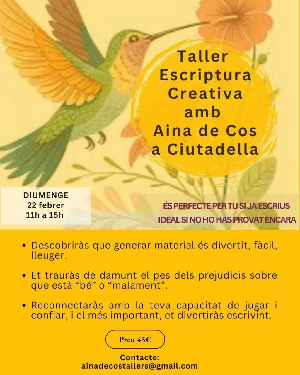 Despierta tu creatividad: Taller de escritura con Aina de Cos