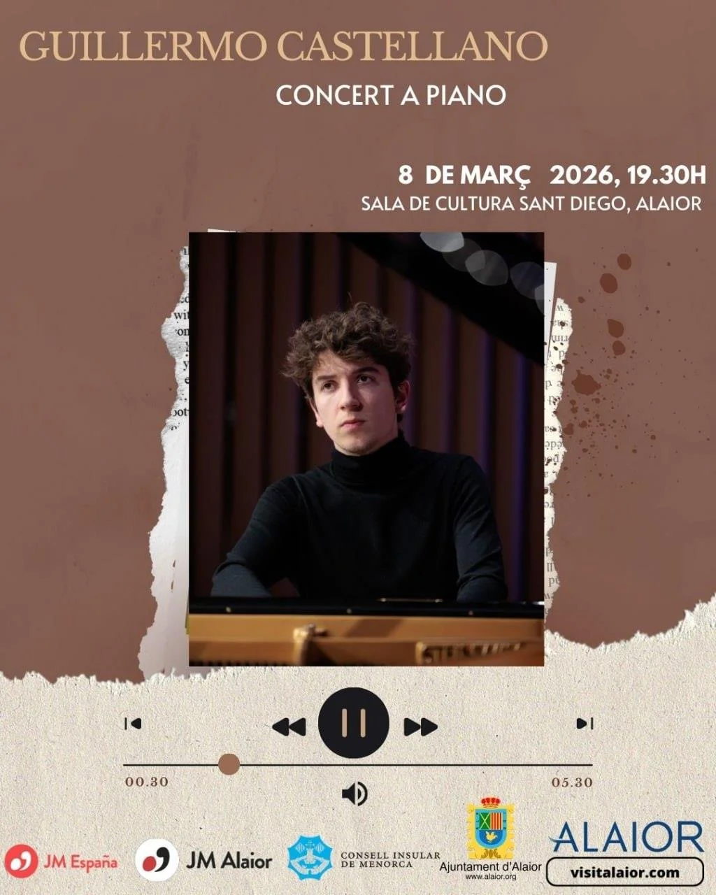 Guillermo Castellano: Recital de piano en la Sala de Cultura Sant Diego