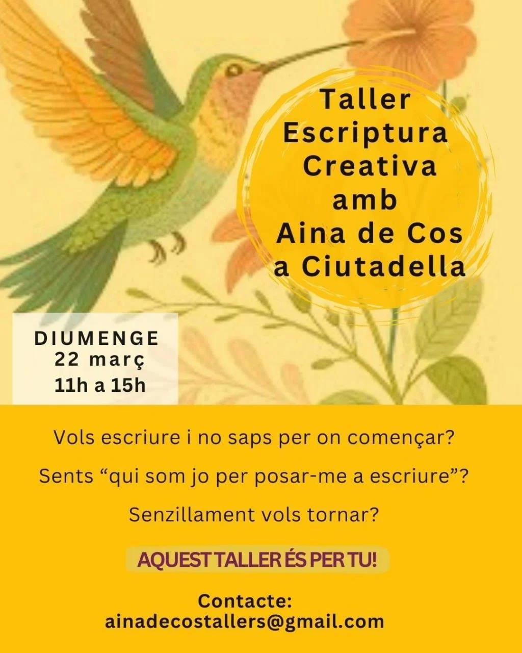 Despierta tu creatividad: Taller de escritura con Aina de Cos en Ciutadella