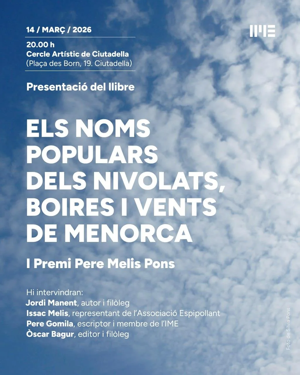Presentación del libro «Els noms populars dels nivolats, boires i vents de Menorca»
