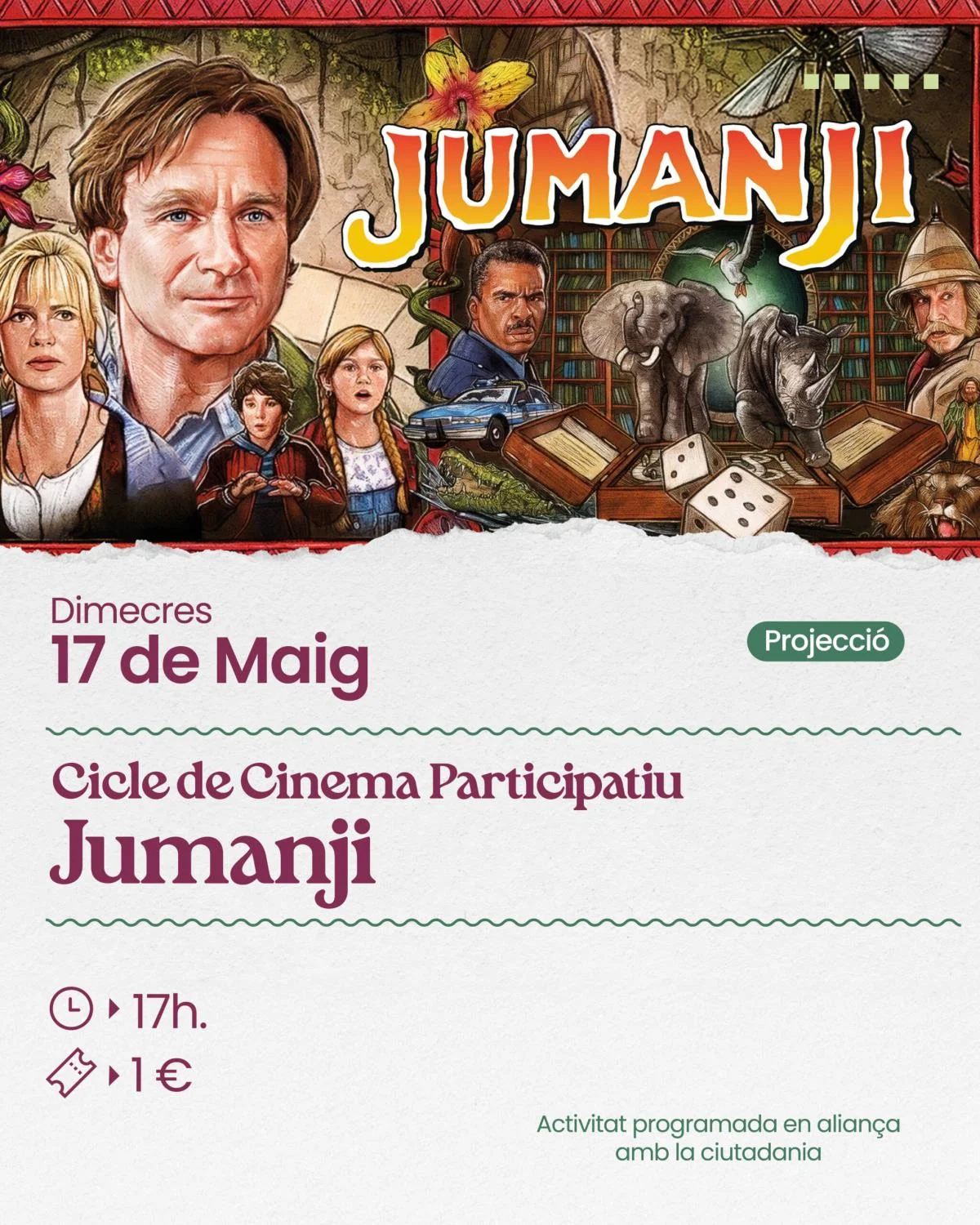 "Jumanji": Un clásico del cine familiar en el Ciclo de Cine Participativo