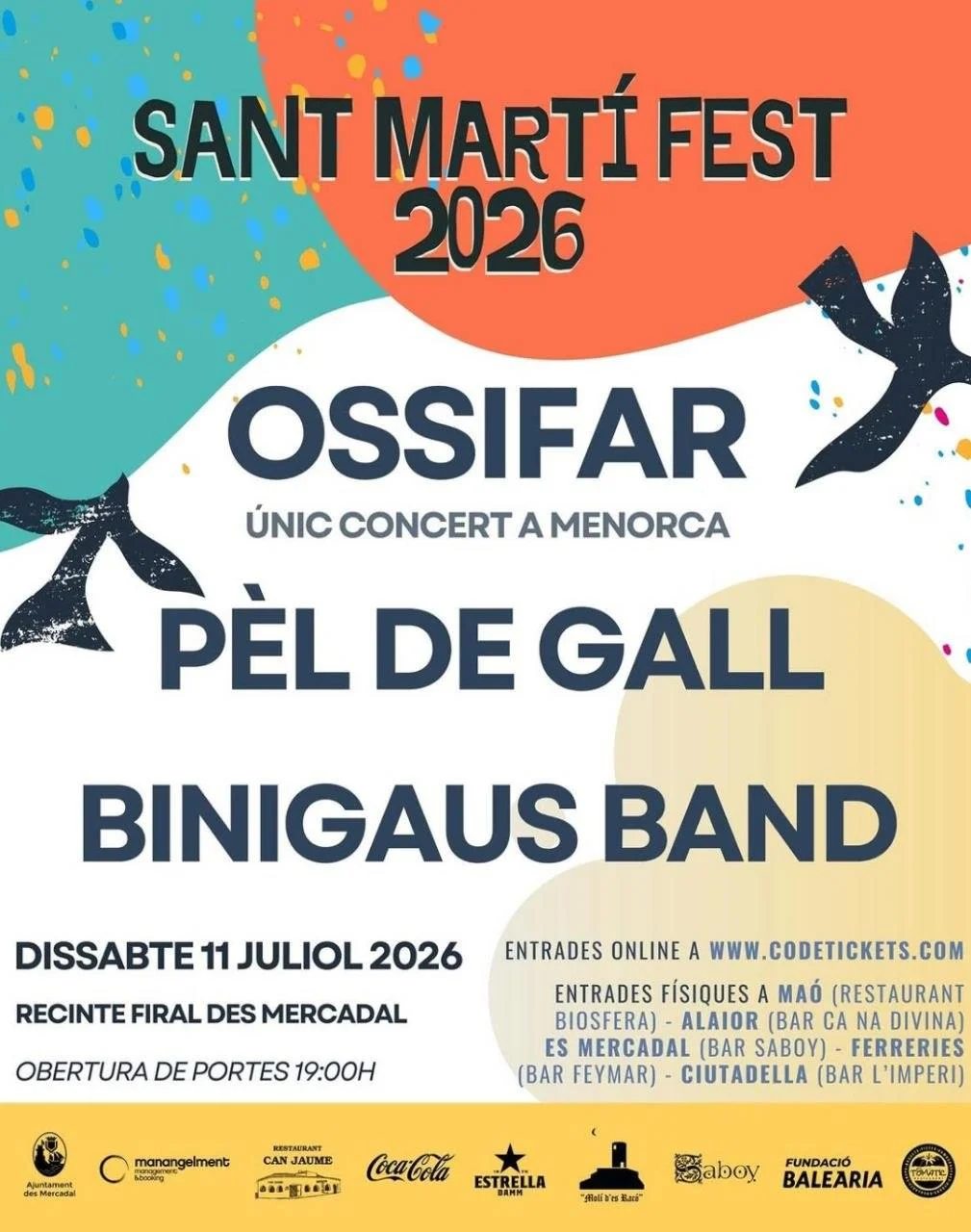Sant Martí Fest 2026 en Es Mercadal: Único concierto de Ossifar, Pèl de Gall y Binigaus Band
