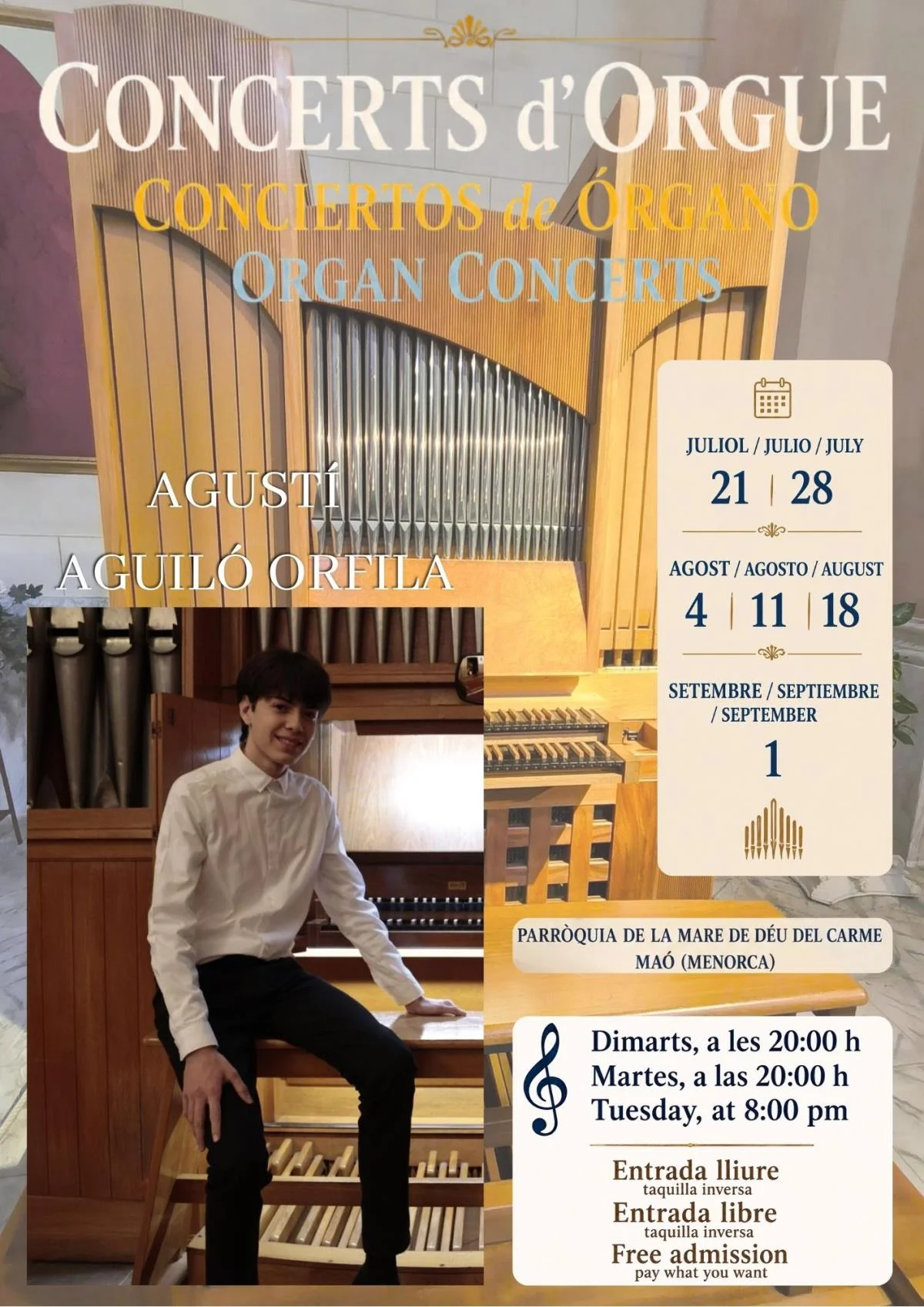 Conciertos de órgano en la Parroquia de Nuestra Señora del Carmen de Maó